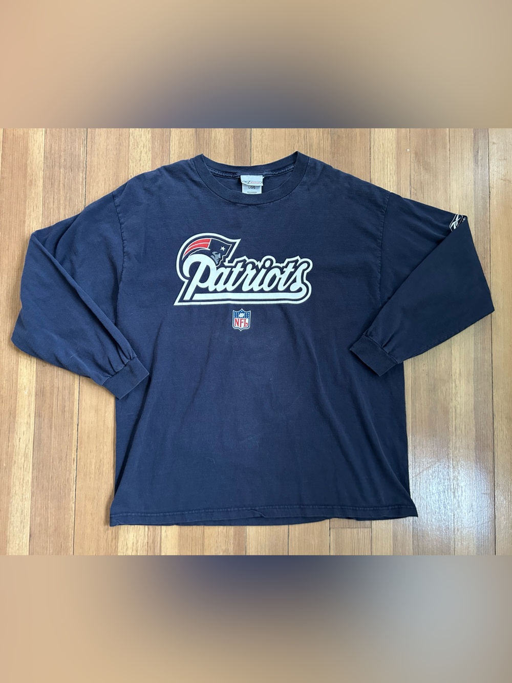 Vintage New England Patriots Shirt Reebok Mens Large Long Sleeve Navy Blue Y2K